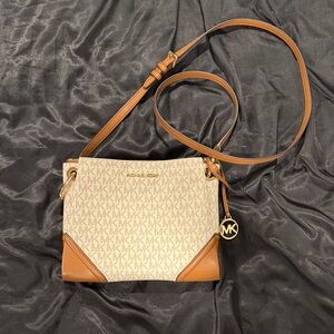 Michael Kors Cream and Tan MK Crossbody Bag